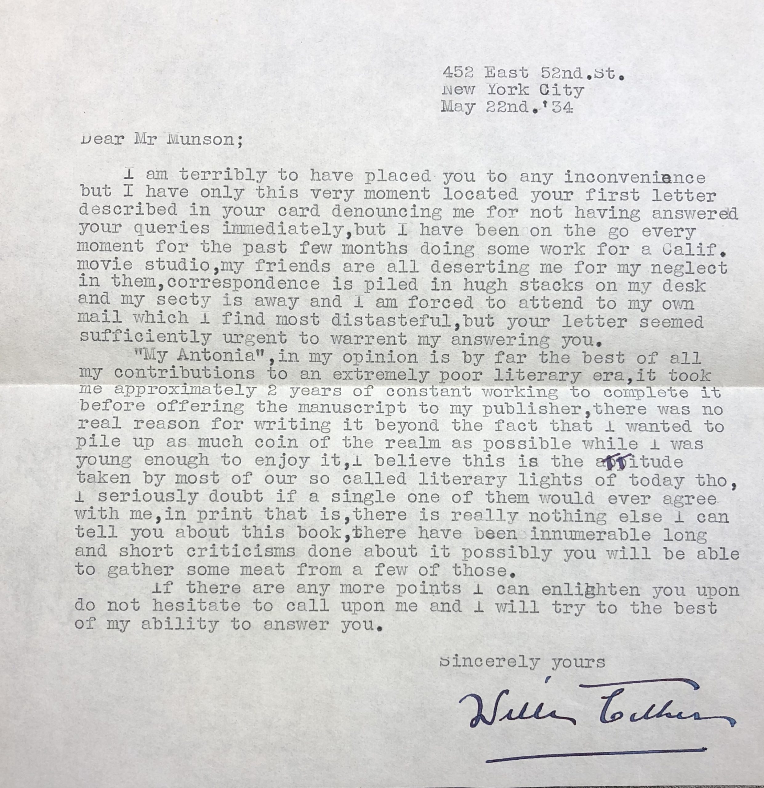 Letter to Mr Munson